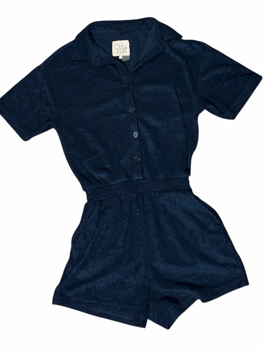 Navy Short-Sleeve Button Romper